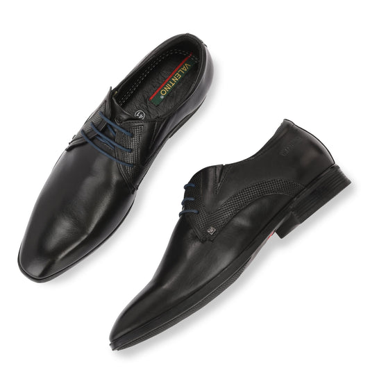 Men Premium Leather Black Lace-Up Formal Derby Shoes (Punj-58)