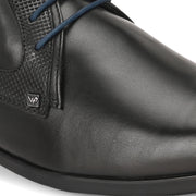 Men Premium Leather Black Lace-Up Formal Derby Shoes (Victor-58-Black)