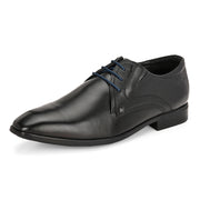 Men Premium Leather Black Lace-Up Formal Derby Shoes (Victor-58-Black)