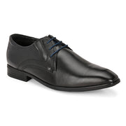 Men Premium Leather Black Lace-Up Formal Derby Shoes (Victor-58-Black)