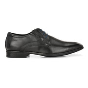 Men Premium Leather Black Lace-Up Formal Derby Shoes (Victor-58-Black)