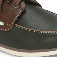 West Port Men Premium Leather Boat Shoes (Danial-66-Olive-Tan)