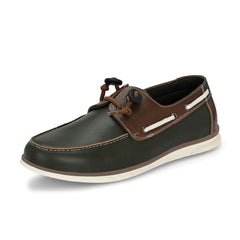 West Port Men Premium Leather Boat Shoes (Danial-66-Olive-Tan)