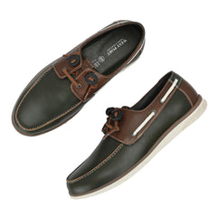 West Port Men Premium Leather Boat Shoes (Danial-66-Olive-Tan)