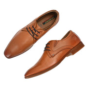 Men Premium Leather Tan Lace-Up Formal Derby Shoes (Victor-58-Tan)