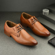 Men Premium Leather Tan Lace-Up Formal Derby Shoes (Victor-58-Tan)