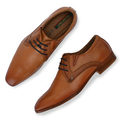 Men Premium Leather Tan Lace-Up Formal Derby Shoes (Punj-58)