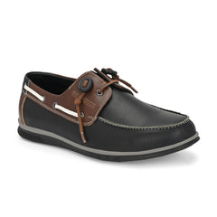 West Port Men Premium Leather Boat Shoes (Danial-66-Black-Tan)