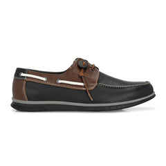 West Port Men Premium Leather Boat Shoes (Danial-66-Black-Tan)