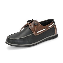 West Port Men Premium Leather Boat Shoes (Danial-66-Black-Tan)