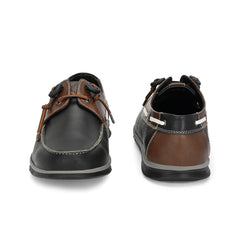 West Port Men Premium Leather Boat Shoes (Danial-66-Black-Tan)