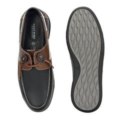 West Port Men Premium Leather Boat Shoes (Danial-66-Black-Tan)