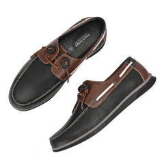 West Port Men Premium Leather Boat Shoes (Danial-66-Black-Tan)