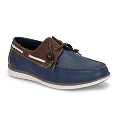 West Port Men Premium Leather Boat Shoes (Danial-66-Blue-Tan)