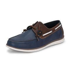 West Port Men Premium Leather Boat Shoes (Danial-66-Blue-Tan)