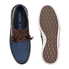 West Port Men Premium Leather Boat Shoes (Danial-66-Blue-Tan)