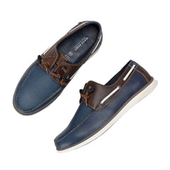 West Port Men Premium Leather Boat Shoes (Danial-66-Blue-Tan)