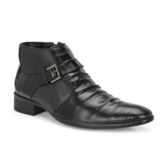 Men Premium Leather Black Formal Ankle Zipper Boot (Indus-75-Black)