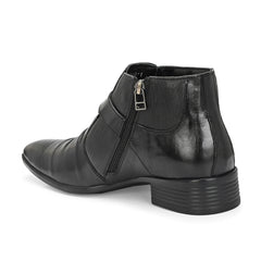 Men Premium Leather Black Formal Ankle Zipper Boot (Indus-75-Black)