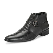 Men Premium Leather Black Formal Ankle Side Zipper Boot (Pride-75-Black)