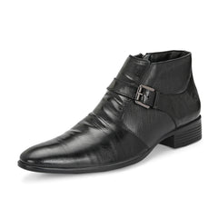 Men Premium Leather Black Formal Ankle Zipper Boot (Indus-75-Black)