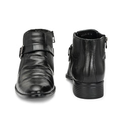 Men Premium Leather Black Formal Ankle Zipper Boot (Indus-75-Black)