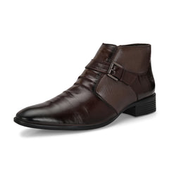 Men Premium Leather Brown Formal Ankle Zipper Boot (Indus-75-Brown)