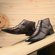 Men Premium Leather Brown Side Zipper Formal Ankle Boot (Pride-75-Brown)