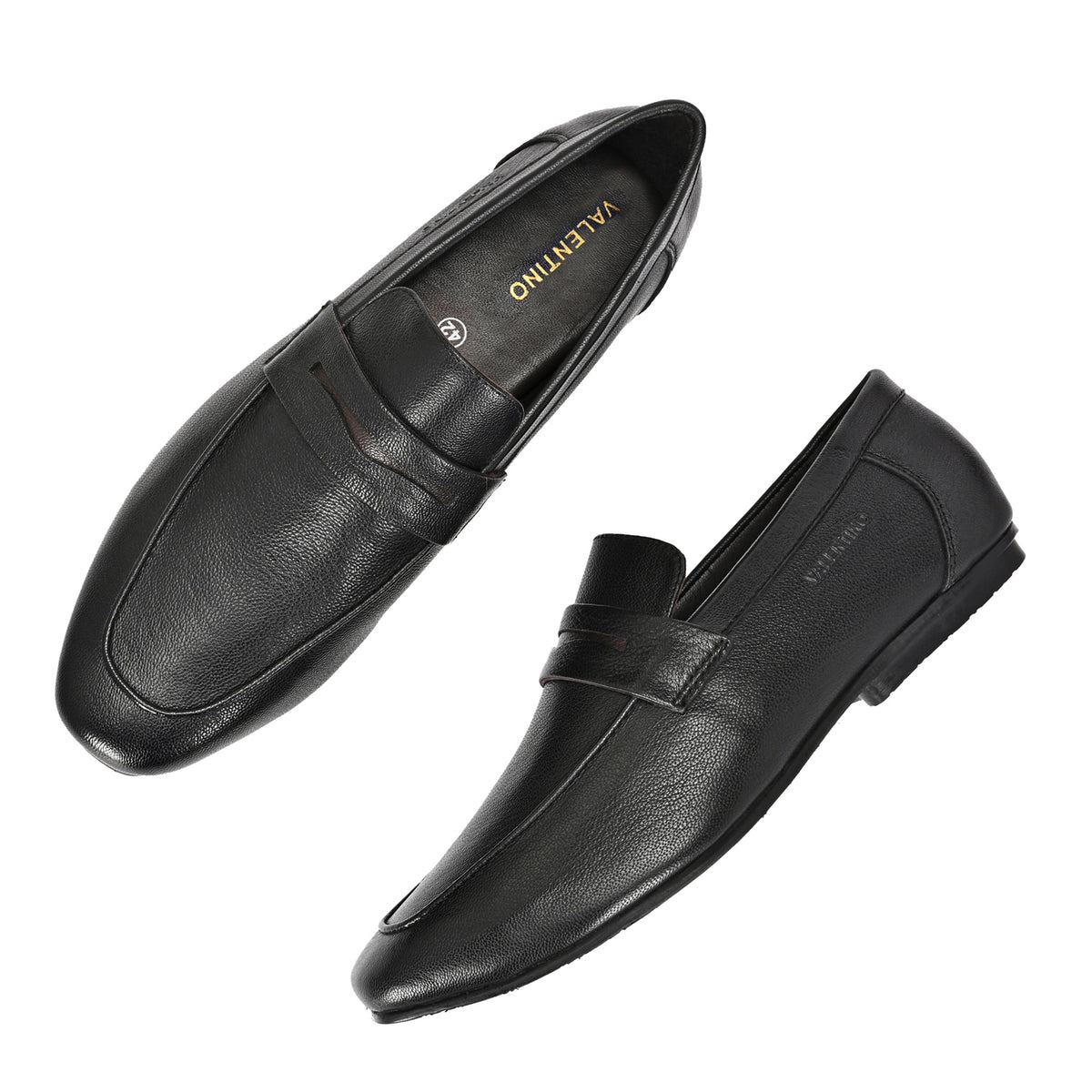 Men Premium Leather Slip On Shoes (Roming-01-Black)