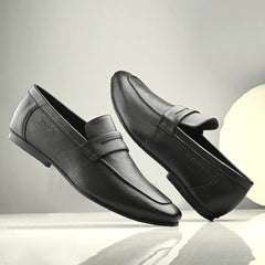 Men Premium Leather Slip On Shoes (Roming-01-Black)