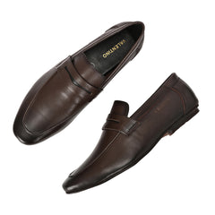 Men Premium Leather Slip On Shoes (Roming-01-Brown)