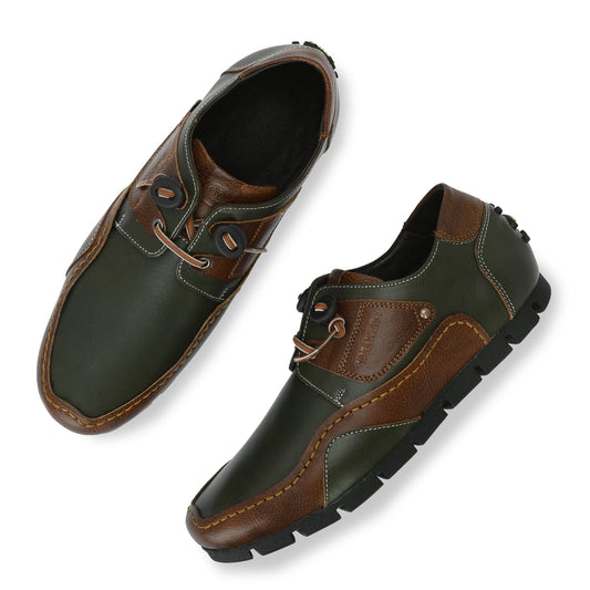 Men Premium Leather Casual Derby Shoes (Entero-55-OliveTan)