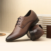 Men Premium Leather Brown Lace-Up Formal Derby Shoes (Reform-73-Brown)
