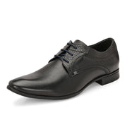 Men Premium Leather Black Lace-Up Formal Derby Shoes (Reform-73-Black)
