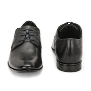 Men Premium Leather Black Lace-Up Formal Derby Shoes (Reform-73-Black)