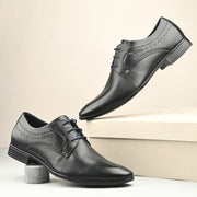 Men Premium Leather Black Lace-Up Formal Derby Shoes (Reform-73-Black)