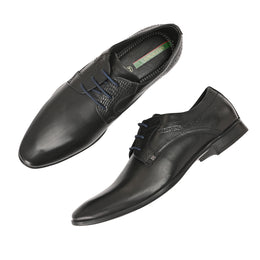 Men Premium Leather Black Lace-Up Formal Derby Shoes (Reform-73-Black)