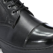 Men Premium Leather Police Lace-Up Ankle Boots with Side Zipper | Fully Stitched Sole for Durability & Comfort (V-Trainer-75-Black)