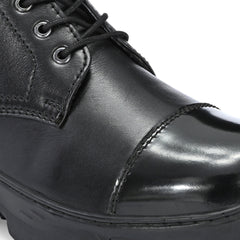 Men Premium Leather Police Lace-Up Ankle Boots with Side Zipper | Fully Stitched Sole for Durability & Comfort (Scout-75-Black)