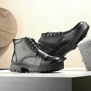 Men Premium Leather Police Lace-Up Ankle Boots with Side Zipper | Fully Stitched Sole for Durability & Comfort (V-Trainer-75-Black)