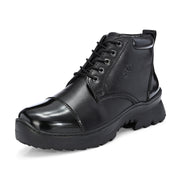 Men Premium Leather Police Lace-Up Ankle Boots with Side Zipper | Fully Stitched Sole for Durability & Comfort (V-Trainer-75-Black)
