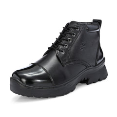 Men Premium Leather Police Lace-Up Ankle Boots with Side Zipper | Fully Stitched Sole for Durability & Comfort (Scout-75-Black)