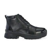 Men Premium Leather Police Lace-Up Ankle Boots with Side Zipper | Fully Stitched Sole for Durability & Comfort (V-Trainer-75-Black)