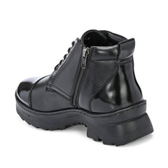 Men Premium Leather Police Lace-Up Ankle Boots with Side Zipper | Fully Stitched Sole for Durability & Comfort (Scout-75-Black)