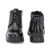 Men Premium Leather Police Lace-Up Ankle Boots with Side Zipper | Fully Stitched Sole for Durability & Comfort (V-Trainer-75-Black)