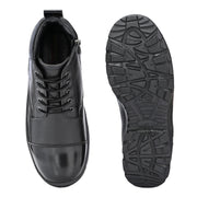 Men Premium Leather Police Lace-Up Ankle Boots with Side Zipper | Fully Stitched Sole for Durability & Comfort (V-Trainer-75-Black)