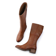 Women Premium Leather Zipper Boots (W-DreamGirl-97-Tan)
