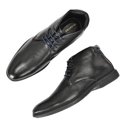 Men Premium Leather Black Lace-Up Formal Derby Shoes (Joyland-75-Black)