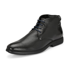 Men Premium Leather Black Lace-Up Formal Derby Shoes (Kronox-75)