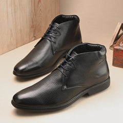 Men Premium Leather Black Lace-Up Formal Derby Shoes (Kronox-75)